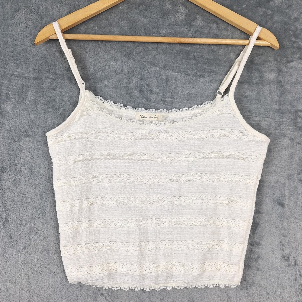 Womens Top Medium Cream Ruffle Feminine Lace Cami Tank Fairy Coquette Romantic